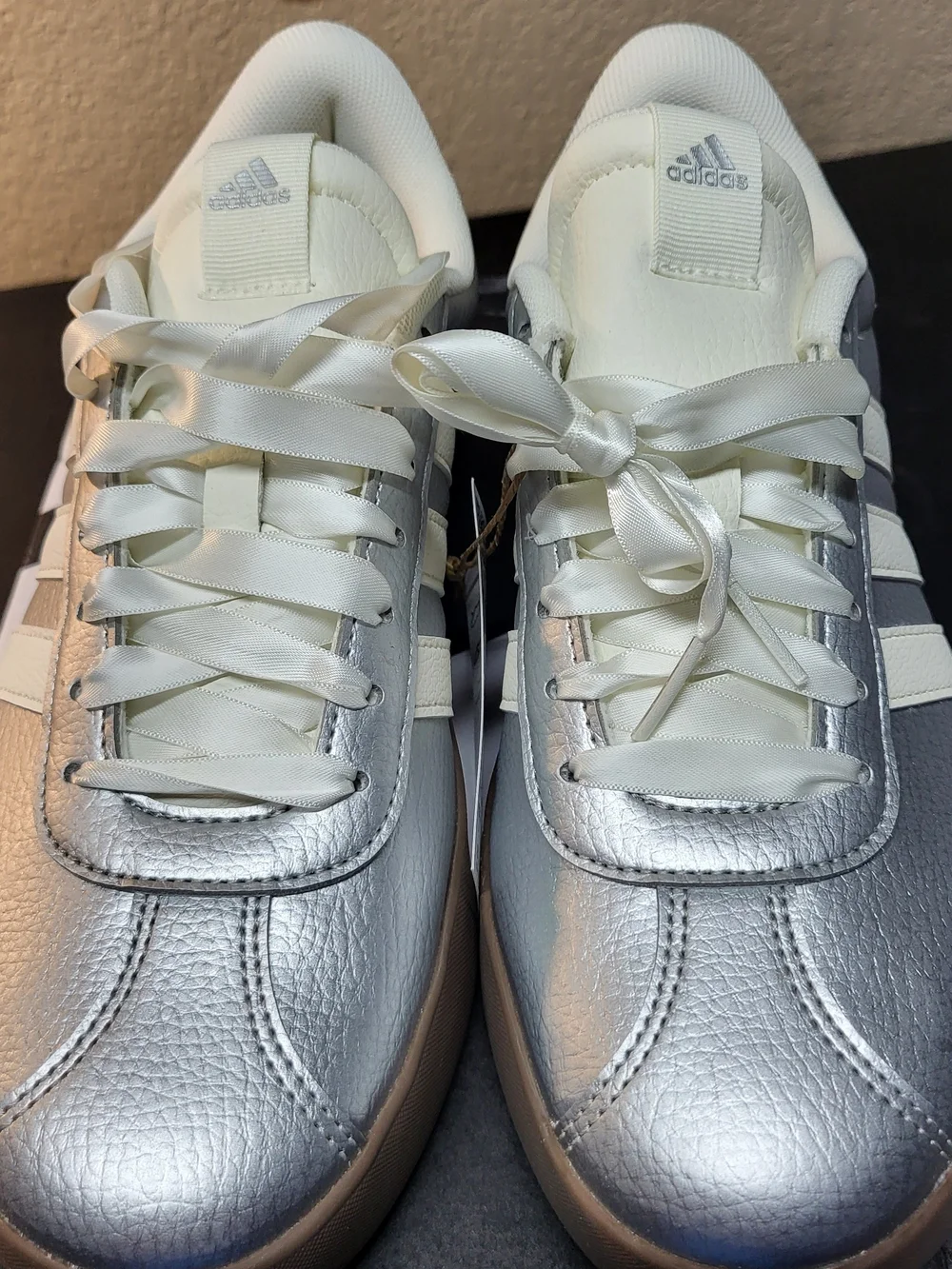 *NEW* Adidas VL Court 3.0 Silver Metallic Gum JQ7315 Women's Size 10 with Box